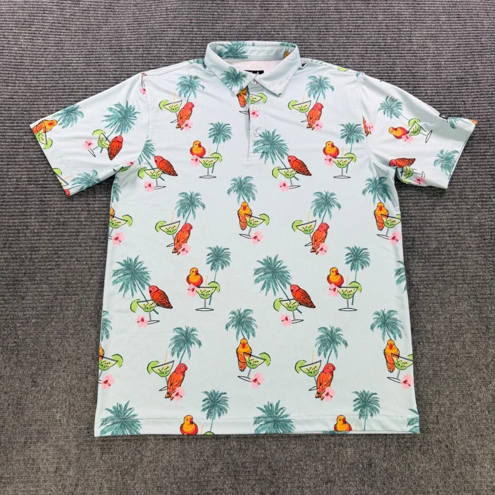 Waggle Golf Tropical Parrot Margarita Performance Polo Shirt Mens Large Casual - Picture 2 of 10